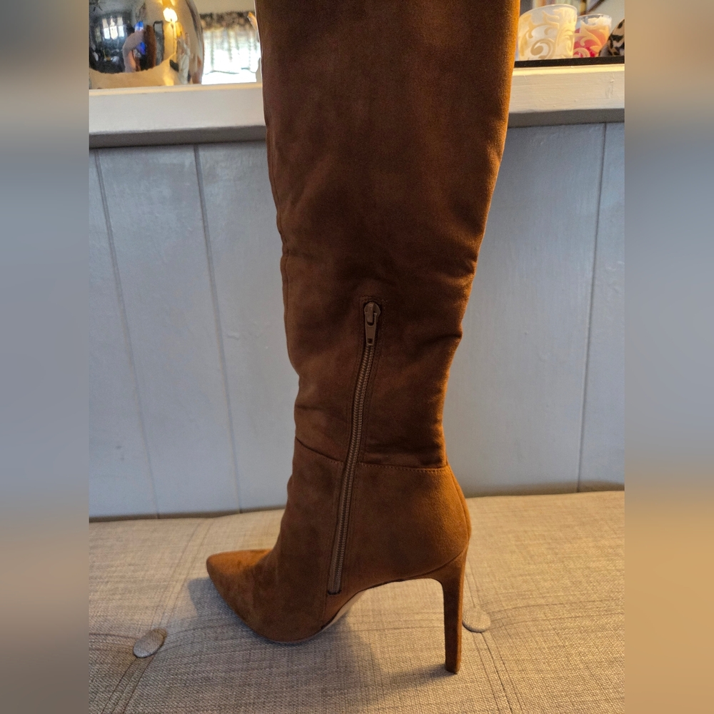 Nine West Knee-High Suede Stiletto Boot in Cognac Brown - Picture 4 of 4